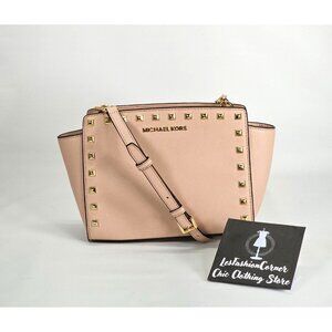 Michael Kors Women's Pale Pink Leather Selma Studded Tote Size Small 1826